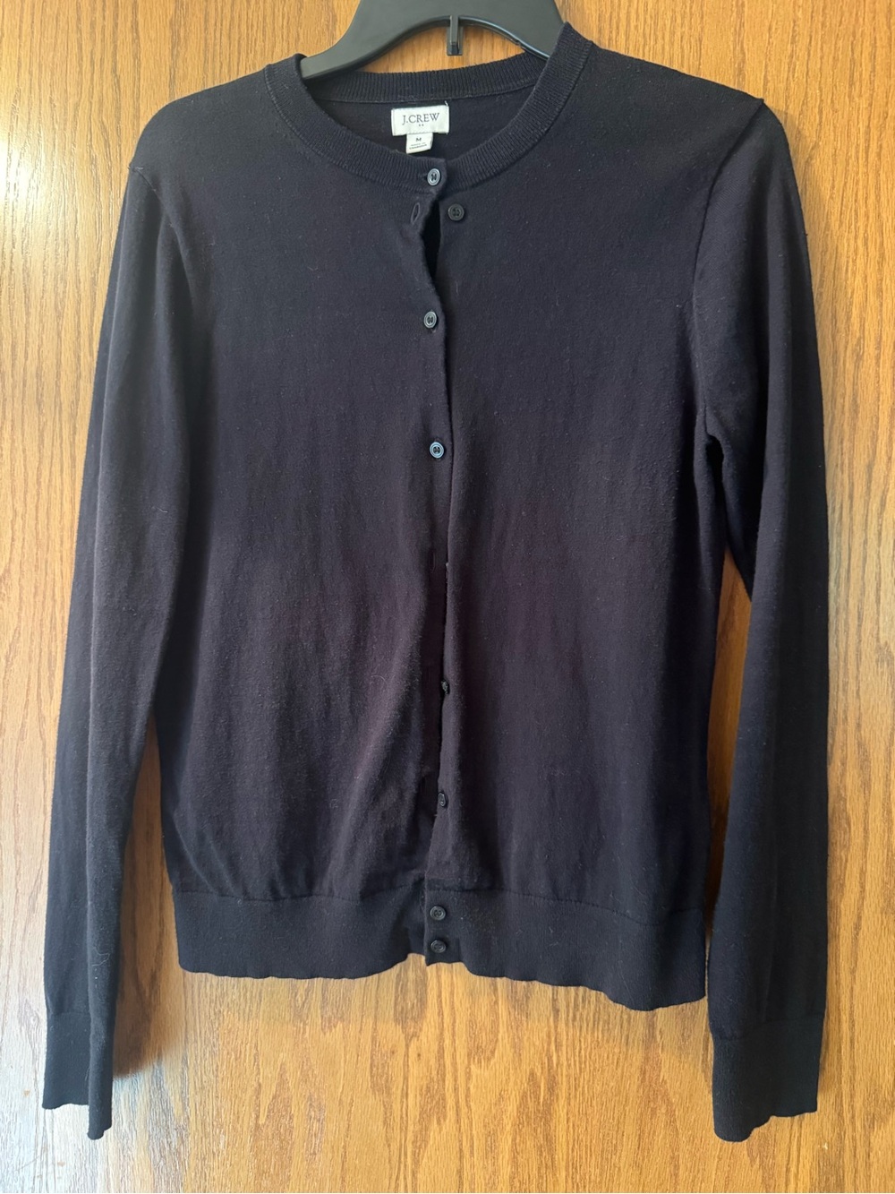 J. Crew Black Crewneck Button-Front Cardigan